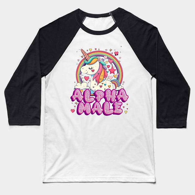 Alpha Male Unicorn Design Baseball T-Shirt by screamingfool